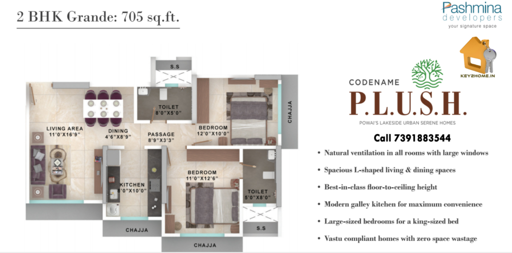 2BHK Floor Plan Pashmina Lake Riviera Powai