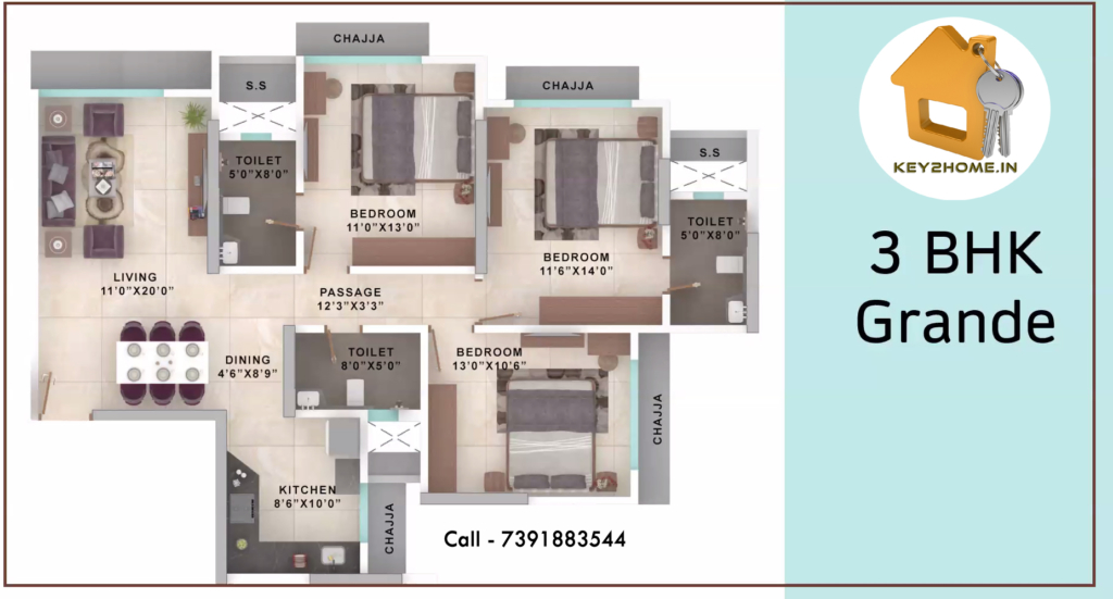 3BHK Floor Plan Pashmina Lake Riviera Powai Codename PLUSH