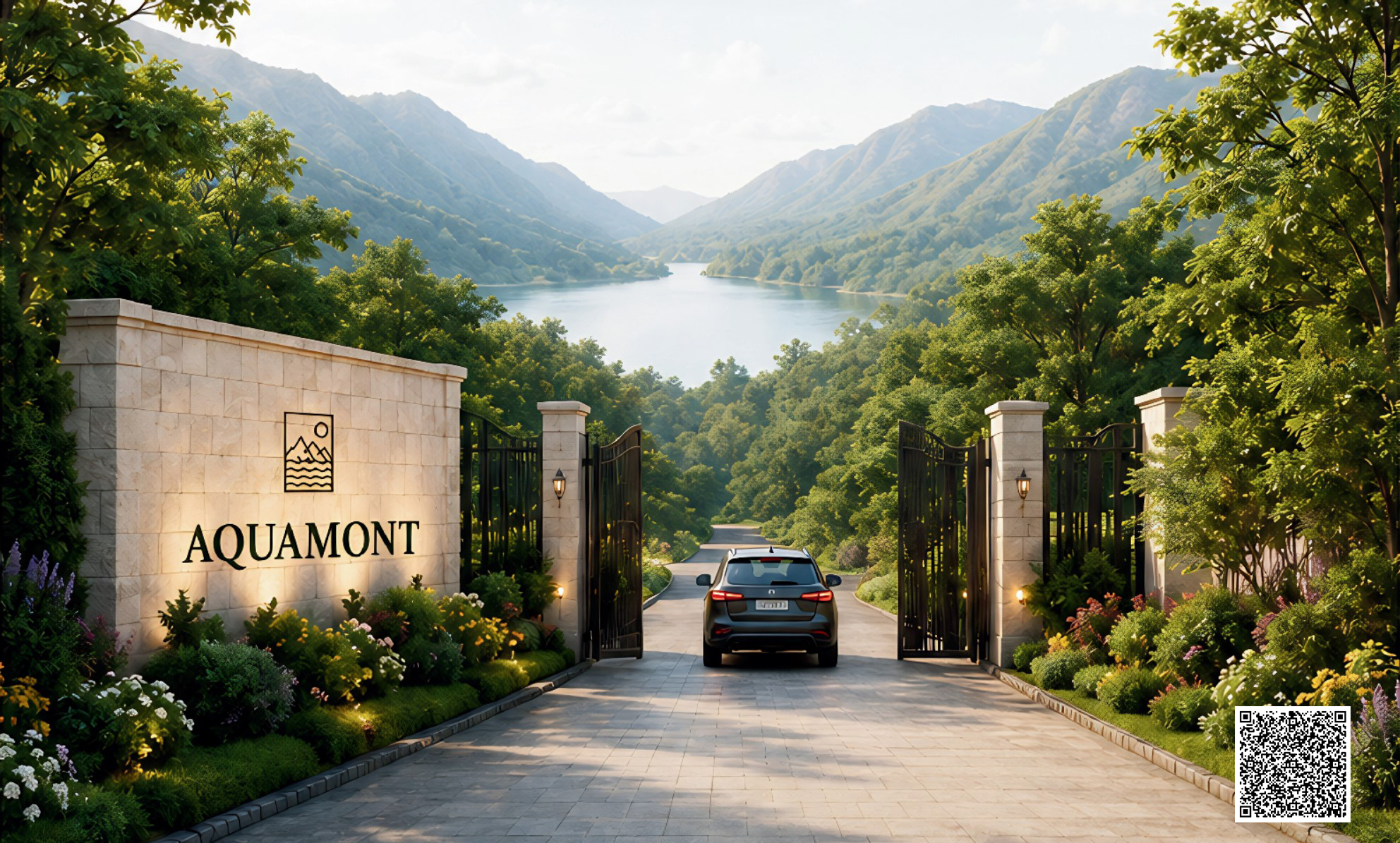 Aquamont Lonavala farmhouse plots entrance with Tata Dam backwater and Sahyadri mountain view