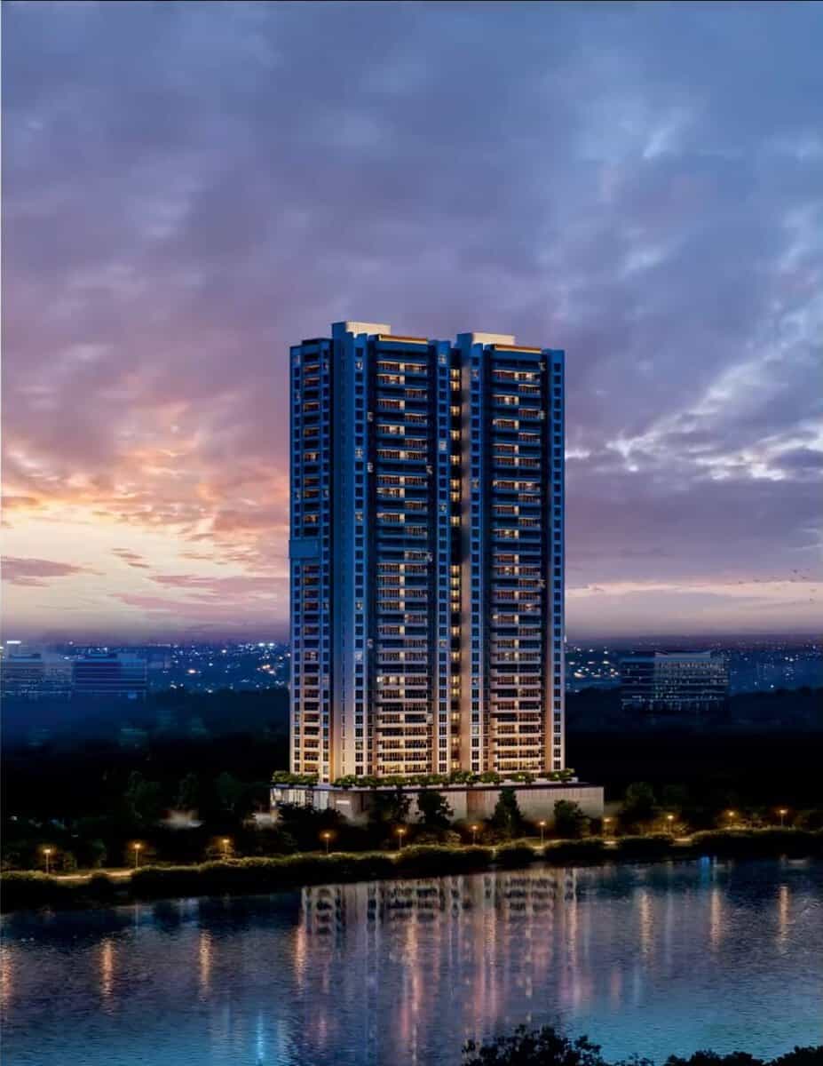 The Promenade Residences Blue Ridge Hinjewadi Mula riverfront 3 4 BHK tower dusk